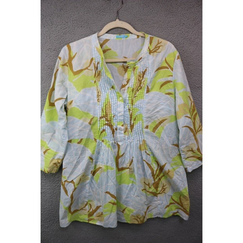 J.McLauglin 3/4 Roll Tab Sleeve Pin-Tuck Tunic-Size Medium
